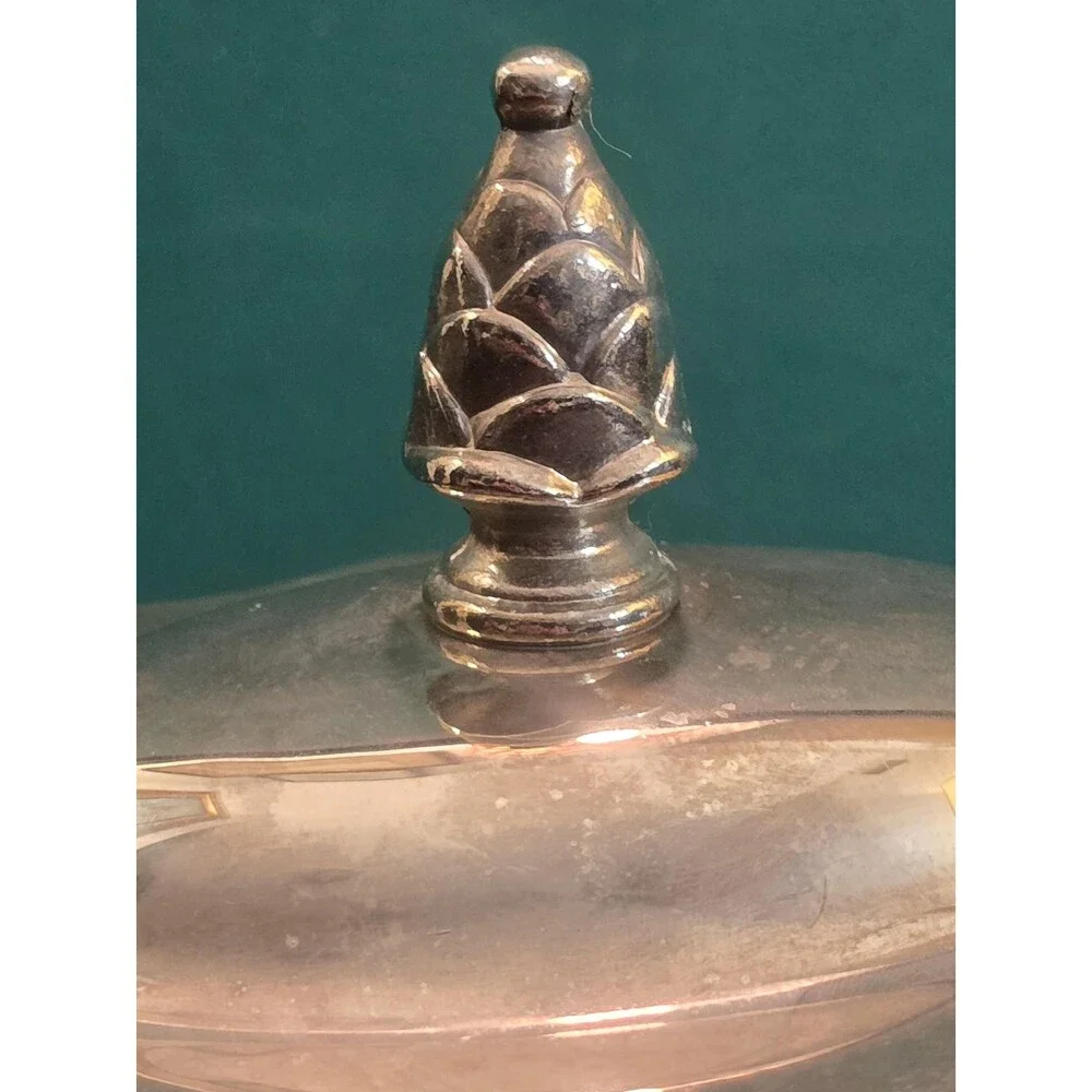Vintage Godinger Silver Plate Scalloped Oval Lidded Trinket Box Asparagus Finial